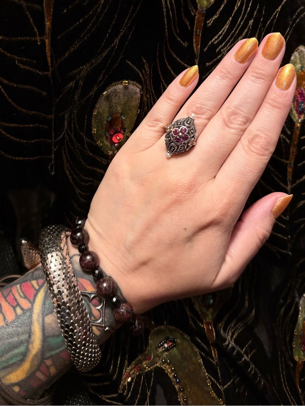 Flower Pod Sterling Silver 18k Gold Garnet Citrine Pearl Ring Barbara Bixby 6.75 - Picture 3 of 12